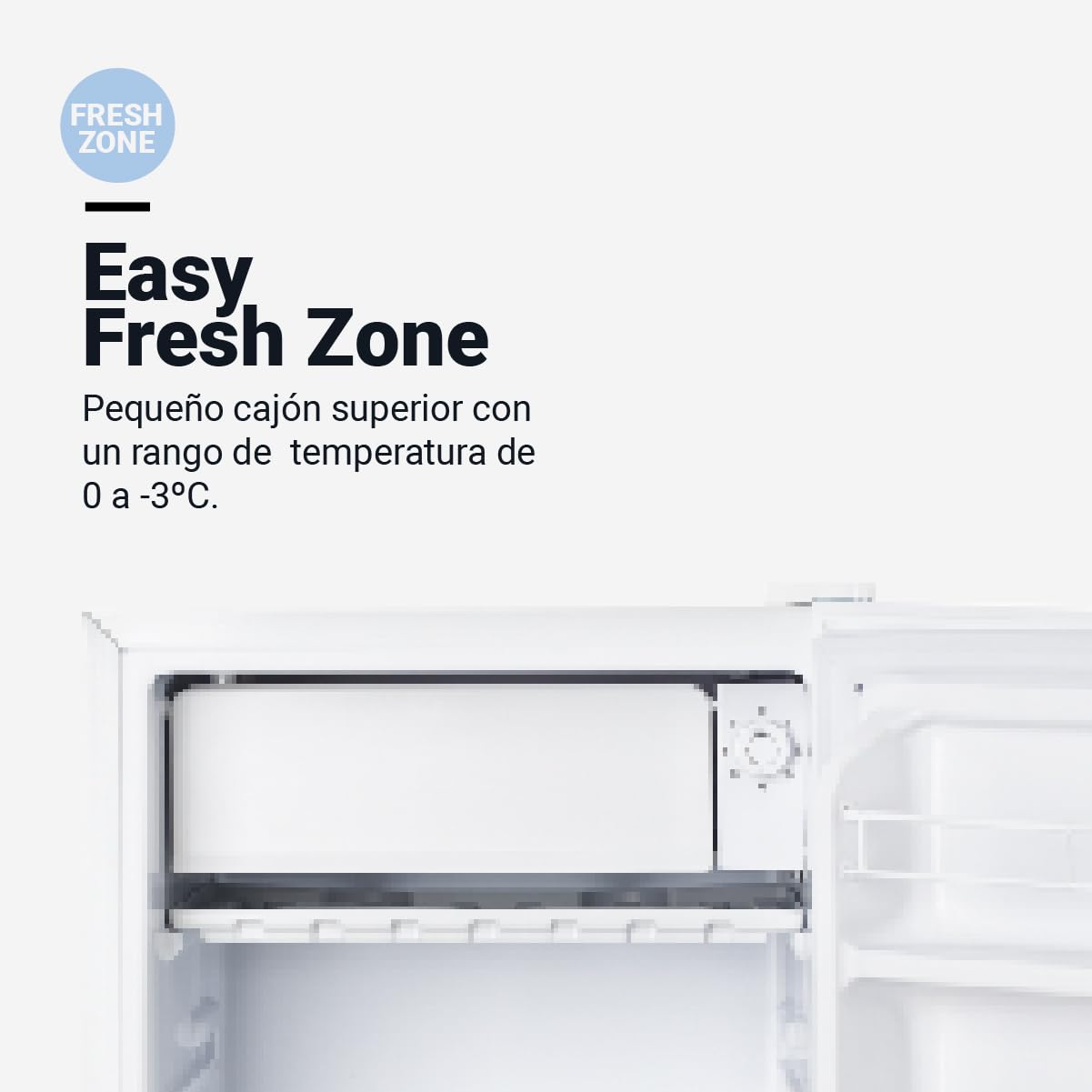 UNIVERSALBLUE Frigorífico Mini Bajo Encimera 90L Blanco - Puerta Reversible, Bajo Consumo, Congelador 0º a -3º, Almacenamiento Fácil, Luz Interior | Nevera Mini