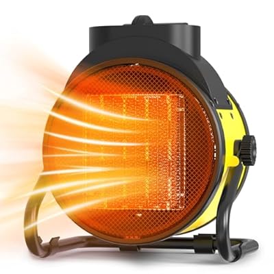 Buyplus Electric Space Heater - Outdoor Heater with Super Long Cord, Overheat Protection, Heaters Heat Up in 3 Seconds, 3 Modes, Small Fan Heater Tent Ceramic Space Heater for Patio, Yellow