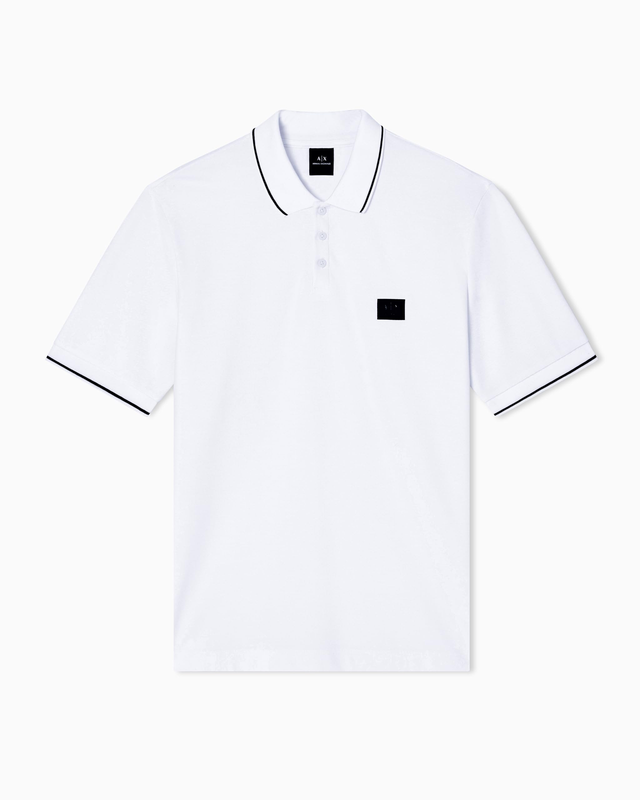 Armani Exchange Men's Short-Sleeved Side Logo Patch Three-Button Collar Polo Shirt, White, M