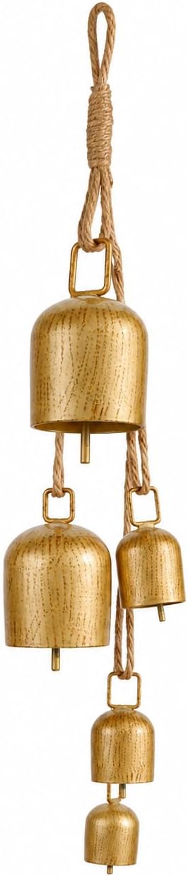 Christmas Bells with Rope Hanger, Vintage Gold Metal Chime for Tree Decor