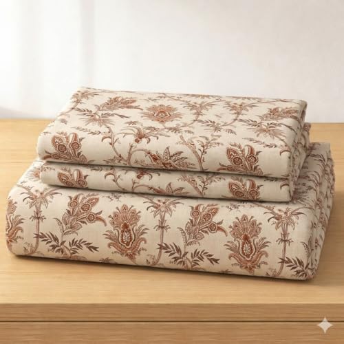 Image of Castiqa Elastic Fitted Supersoft Premium Polycotton 200TC Super King Size 108x108Inch Jointless Bedsheet with 2 Pillow Covers (Damask, Super King 108x108inch (12 inch Mattress))