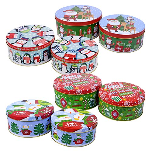 Round Nesting Tins With Holiday Print Designs...