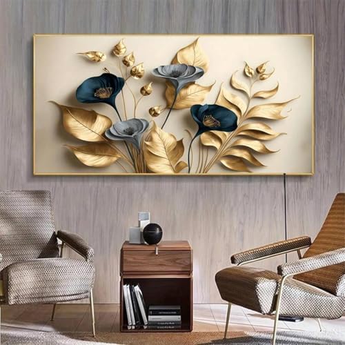 Affiche sur toile arbre en feuille d'or décoration murale encadrée