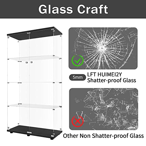 Lft Huimei2Y Glass Display Cabinet 4-Shelf With Double Door, Curio Cabinets Fast Installation In 30 Mins, 5Mm Tempered Glass Floor Standing Bookshelf For Bedroom, Living Room 64.7”X 32”X 14.4” Black #TOP4
