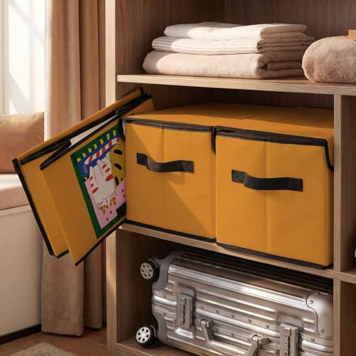 Image of Stackable Storage Bins with Lids,Closet Organizers Fabric Box for Home and Office,Blanket Clothes Organizers,Under Bed Storage Containers 3 Pack