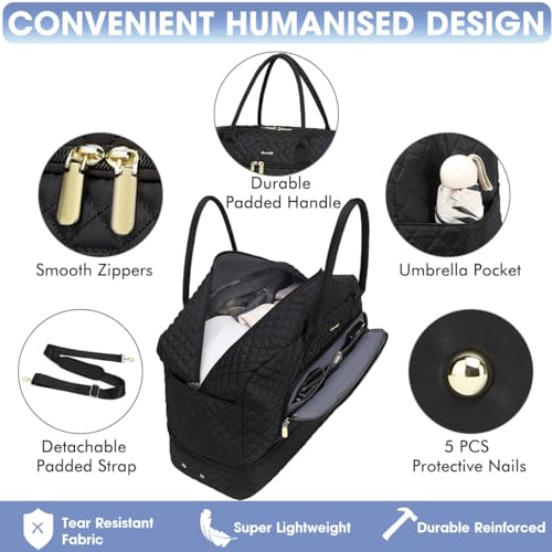 Foto de Bolsa de viaje grande para mujer, bolsa de mano para llevar en la noche, bolsa de viaje de fin de semana con bolsillo húmedo, artículos de tocador para fin de semana, Z-negro-3 piezas, Bolsa de viaje (imagen 5)