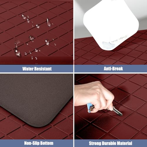 WEZVIX Cushioned Kitchen Mat 2 PCS, Anti Fatigue Kitchen Rugs, Heavy Duty Kitchen Rugs and Mats Non-Skid, Ergonomic Comfort Foam Kitchen Floor Mat for Home, Office, Sink, Laundry, Red by WEZVIX - Image 6