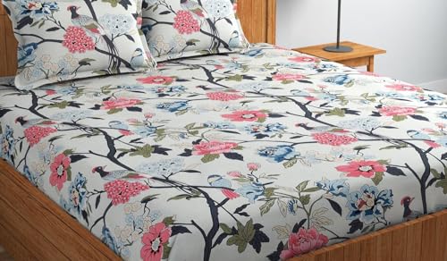Image of Home Premium Cotton Flat Double Bedsheets with 2 Pillow Covers | Double Bed Breathable | Wrinklefree | Ultrasoft 210 tc Supersoft | 90 x 90 Inches|Print Floral, Brown & Black