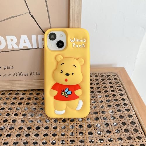 Image of COVERLY for iPhone 14 Plus 3D Cartoon Bear Pooh Case,Full Protective Winnie The Pooh Bee Back Case with Holder Cute Soft Silicone Stylish Fashion Fun Aesthetic Cover for Apple iPhone 14 Plus
