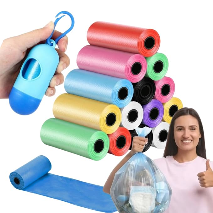 Plain Disposable Diaper Bags with Dispenser Unscented Leak Proof Mini Trash Bags for Baby Poop Collection Nappy Disposal Animal Waste Kitchen Waste Car Vomit Travel Use (Pack of 12)-image-14