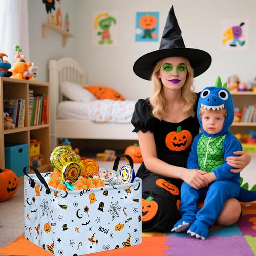 Image of MAIZMZ Halloween Storage Basket Pumpkin Ghost Gift Basket for Kids Foldable Toy Box Waterproof Organizer Bin Laundry Nursery Hamper for Home Office Dorm Closet Shelf