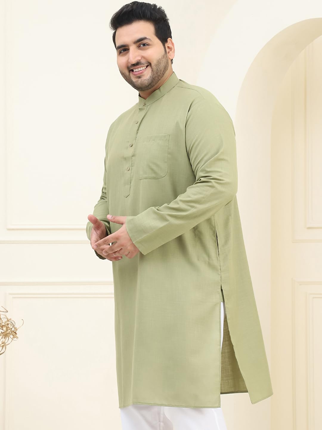 Sojanya Plus (Since 1958) Men's Cotton Pista Green Only Kurta