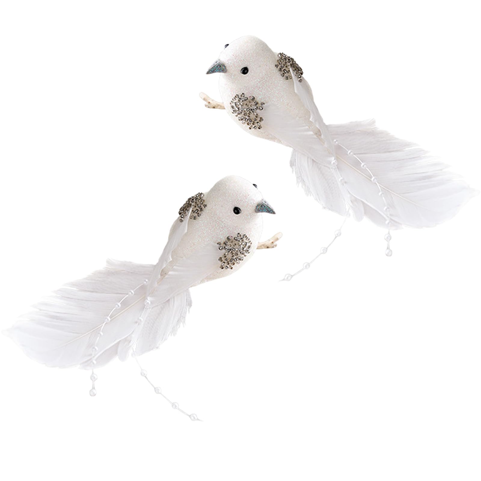 Xjdzineq 2PCS Delicate Artificial White Bird for Christmas Wreath Decorations Holiday Sturdy Ornament Party Supplies Ornament Wreath Making Craft Supplies Realistic Feathered Decors