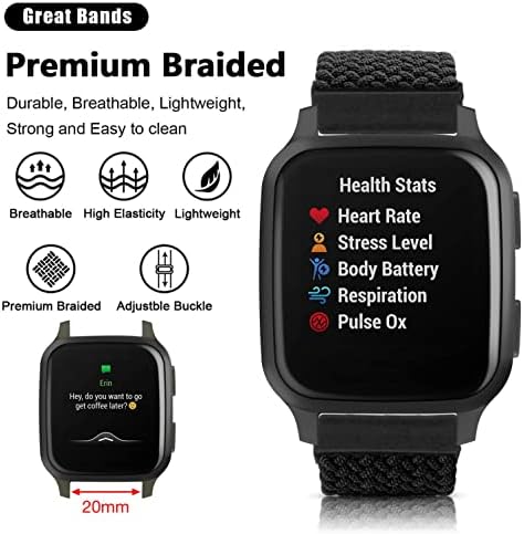 YOOSIDE for Venu 2 Plus/Venu Sq/Venu Braided Loop Watch Strap, 20mm Elastic Soft Stretchy Nylon Wristband Strap with Adjustable Clasp for Garmin Vivomove 3,Approach S40,Forerunner 158