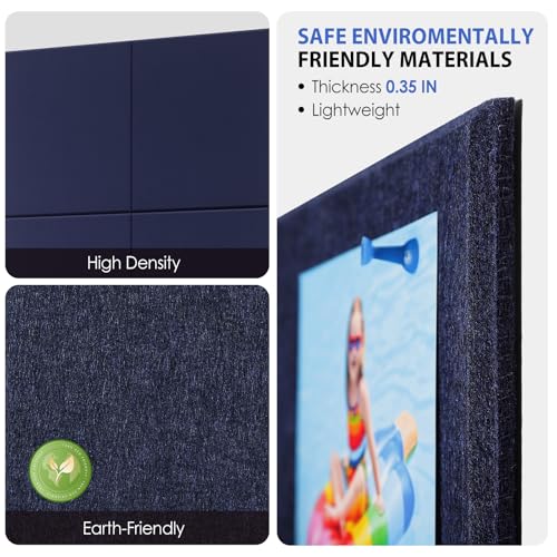 Image of MaxGear Felt Bulletin Board 48 inch x 36 inch, Dark Blue Felt Wall Tiles Wall Decor