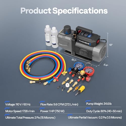 VIVOHOME A2L 1 HP 9.6CFM 2 Stage AC Vacuum Pump and Manifold Gauge Set by VIVOHOME - Image 8
