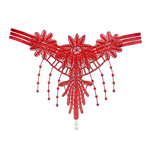 Tanga Sin Costuras Bragas Ligeras de Lujo con borlas, Tanga para Mujer, Bordado, Puede Jugar con Cuentas, Bragas Sexis con Abierta Bikini Tanga Mujer Sexy HiloTanga Encaje Pack (Red, One Size)