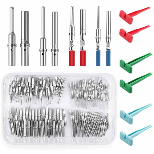JRready ST6445 Deutsch Solid Pin Kit, Barrel Style Contacts Size 16# 20# Male Female Terminal for DT, DTM, HD Series Connector with Deutsch Pin Extractor Tool