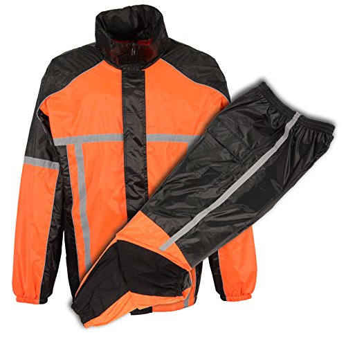 MEN'S MOTORCYCLE WATERPROOF REFLECTIVE TAPE DURABLE RAIN GEAR IN ORANGE & GREEN (3XL Orange)