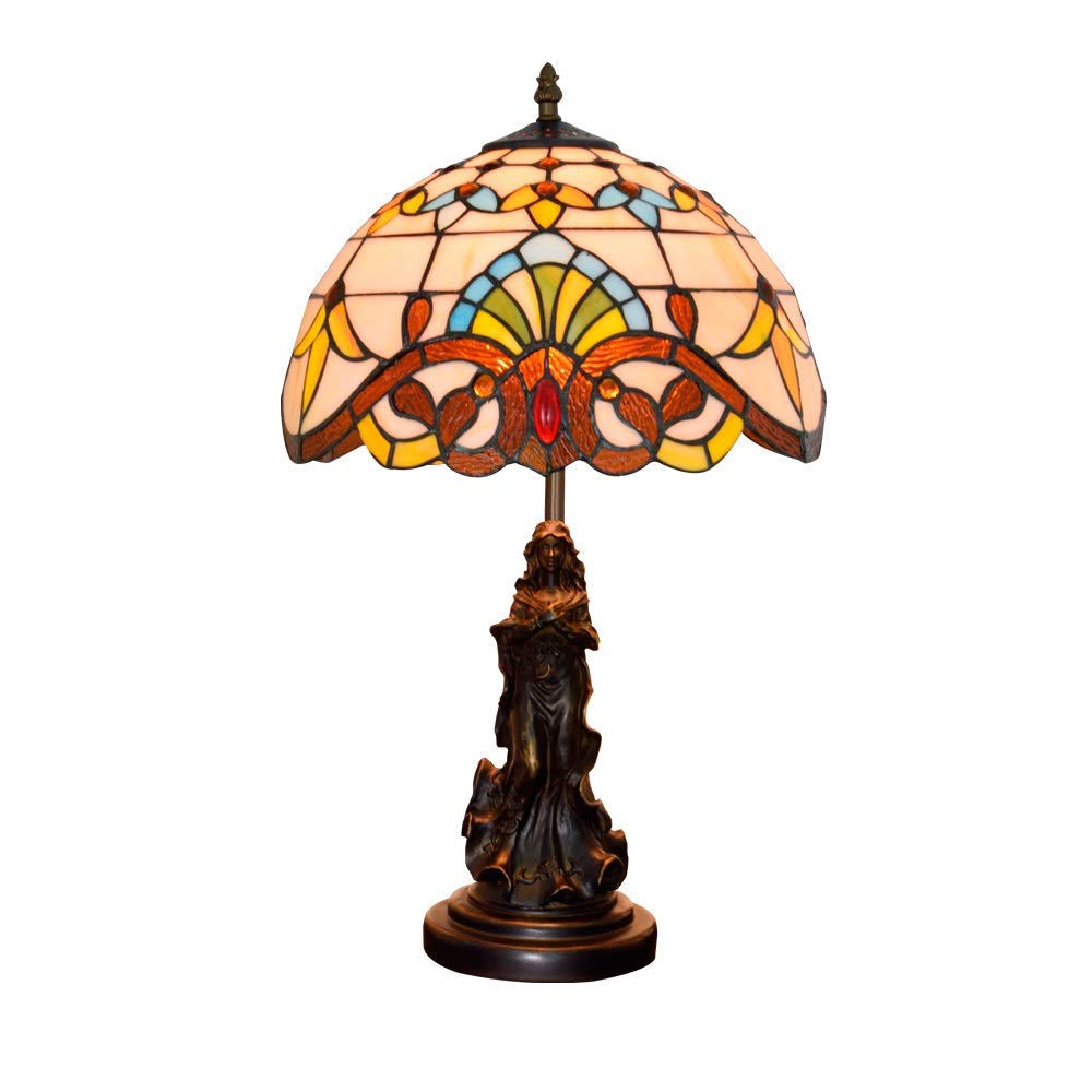 Aioneer 12 Inch Tiffany Stained Glass Table Lamp European Retro Baroque Living Room Dining Room Bedroom Bedside Beauty Lamp