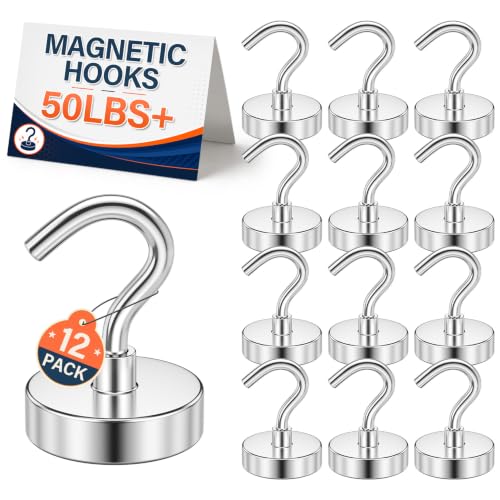 Image of FINDMAG 50lbs Magnetic Hooks for Cruise Cabins, Silver, 12 Pack