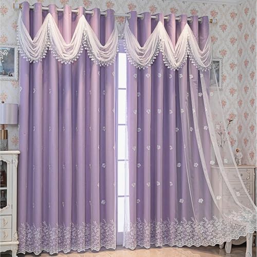 Rideaux simples à double couche violet 167x213cm Amidoudou