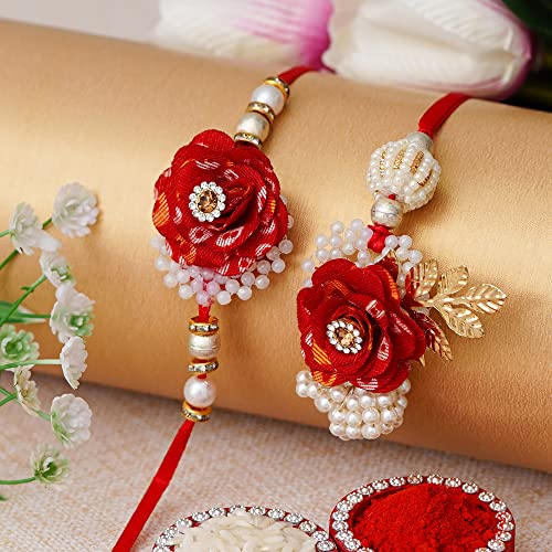 Image of eCraftIndia Golden Red Religious Shrinathji Rakhi for Brother | Raksha Bandhan Rakhi for Bhai Bhaiya
