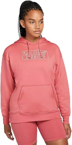 Nike Sudadera con capucha elástica de vellón Therma de gran tamaño para mujer color ciruela