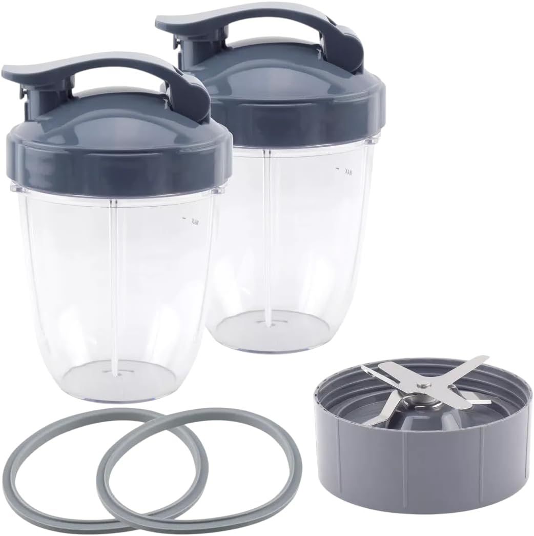 2 Pack 18 oz Cup, Lids, Blade & 2 Gaskets For NutriBullet NB-101B NB-101S NB-201