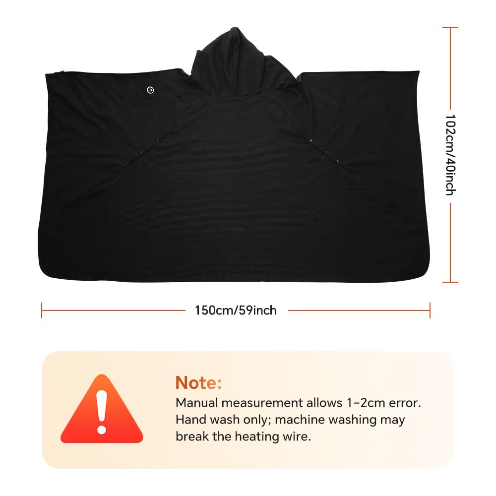 SkyFace Coperta Indossabile Termica Elettrica, scialle riscaldata USB | 3 Livelli di Temperatura Coperta Riscaldabile Indossabile Poncho Mantella con Chiusura a Bottone per Casa Ufficio