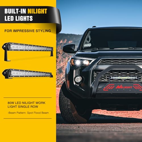 Image of Nilight Bull Bar with Light Bar&License Plate Hole Compatible with Toyota 4Runner 2010-2024 Truck Brush Guard, Front Bumper Push Bar w /Grille Skid Plate Light Mount