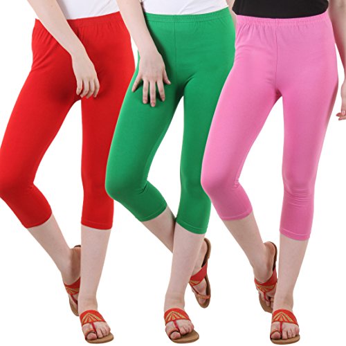 Image of DIAZ Women's Super Combed Cotton Elastane Stretch Slim Fit Printed Capri -Pack of 3