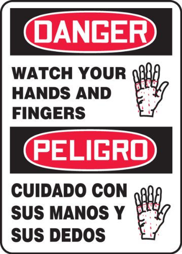 Panneau pour éviter les blessures aux mains signalisation rigide espagnol anglais