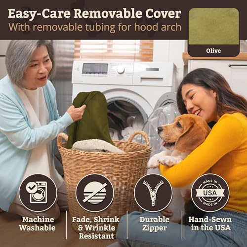 Image of Snoozer Cozy Cave Dog Bed, Round Covered Dog Bed, Olive Micro (XL)