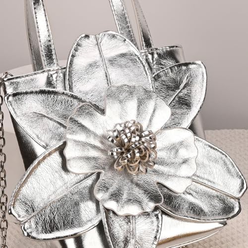 Image of Mini Flower Evening Purse Floral Clutch Purses for Women PU Leather Evening Handbag with Chain Wedding Party Prom