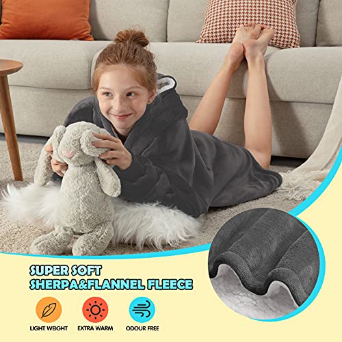 yescool Wearable Blanket Sweatshirt Kids, Oversized Blanket Hoodie with Sherpa for Kids, Youth, Boys, Girls, Portable Warm Travel Pillow, Teen Wearable Blanket - Image 3