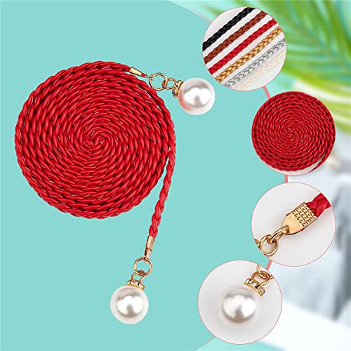 CRASPIRE Women's Waist Belt - 6 Colors Braided Woven Tassels Chain With Imitation Pearl - PU Leather Rope Skinny Tie Boho Fringe for Skirt Dress - 53 Inch Long3