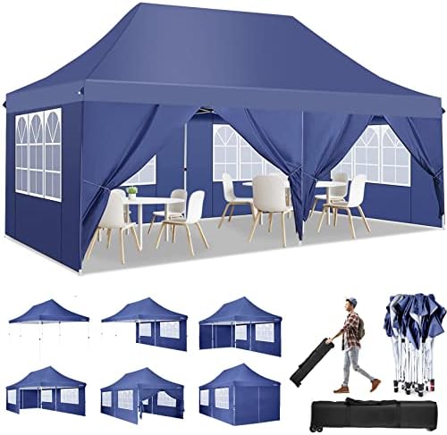 COBIZI 10x20 Pop Up Canopy Tent with 6 Removable Sidewalls, Easy Up Commercial Canopy, Waterproof and UV50+ Gazebo with Roller Bag, Adjustable Leg Heights,Party Tents for Parties Blue
