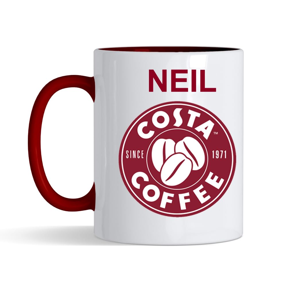 Giftme Personalised with Any Name Costa Unique Inside Coloured Ceramic Mug Coffee Tea Mug. (Burgundy Inside) — image 1