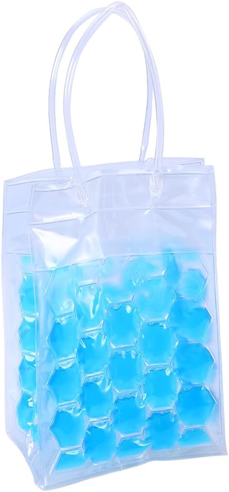 Reusable Wine Bottle Cooling Gel Bag with Carry Handles PVC Ice Carrier for Red Wine Beer Cooling Sleeve Blue for Parties and Outdoor Events