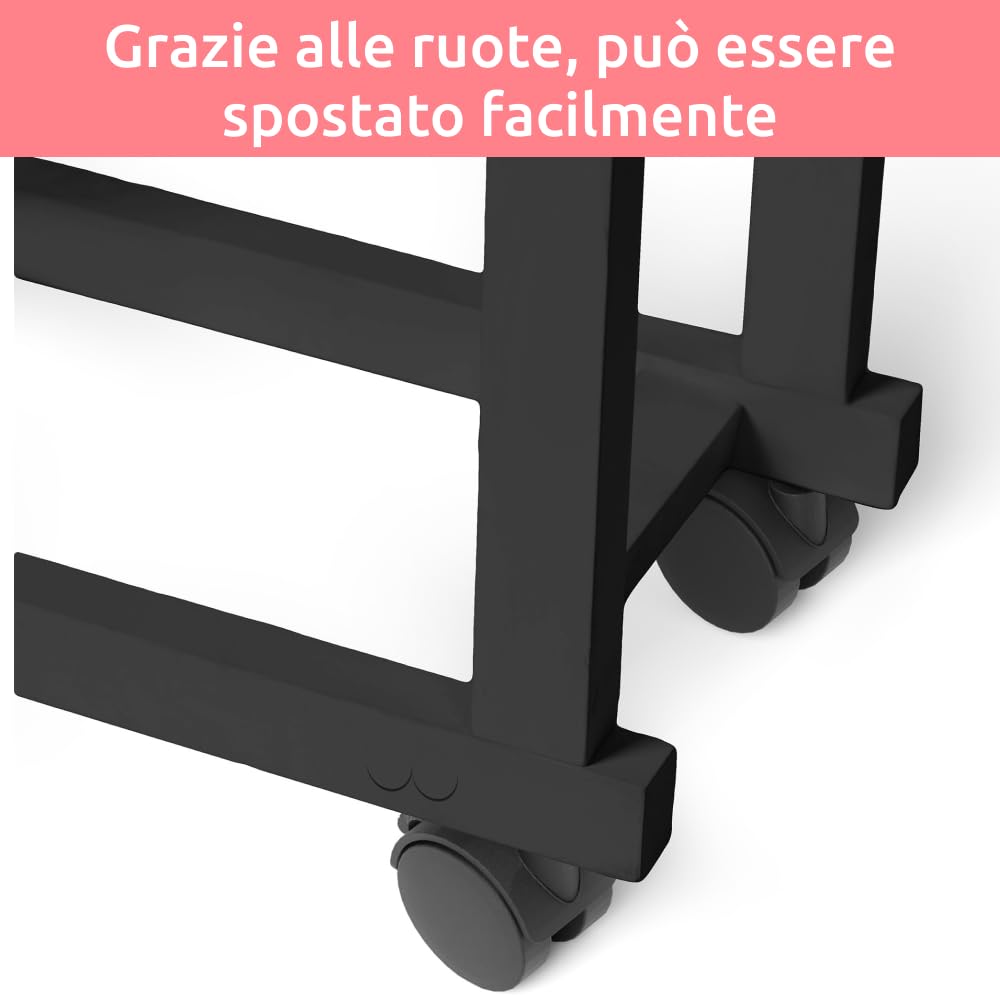 Compactor ALFRED Indossatore Doppio in Bambù, Finitura Nera, con 4 Ruote Piroettanti, Gruccia e Barra Portapantaloni, Appendiabiti da Camera, 42 × 20 × H98,5 cm