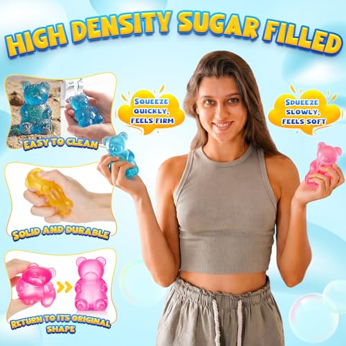 4 Pcs Gummy Squeeze Bear Fidget Toys, Malt Sugar Bear, Adult Cute Sensory Fidget Stress Ball for Anxiety Stress Relief Thing Autism Adhd Office Mental Health Gifts Prizes Autism Party Favors - Image 6