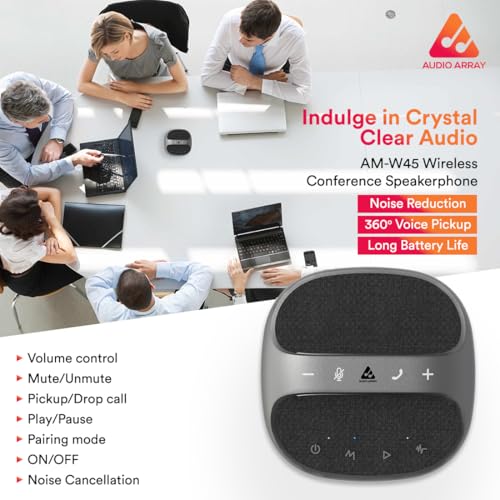 Image of Audio Array AM-W45 Wireless Conference Microphone with Speaker | Bluetooth, USB & 4 Mics | 360 Pickup Upto 4M | Noise Reduction & Enhanced Voice | Portable Speakerphone for Video Calls /Zoom Meeting