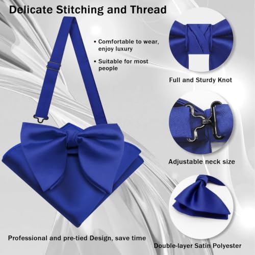 Image of Mens Bow Tie Pre Tied Oversized Bow Ties for Men Satin Bowties for Tuxedo Wedding Party Banquet