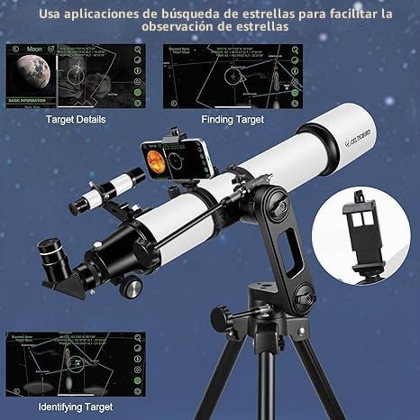 CELTICBIRD Telescopio de 90 mm, Apertura de 700 mm para Adultos Principiantes en astronomía – Telescopio Refractor astronómico portátil Totalmente Multicapa de Alta transmisión, Montura AZ.