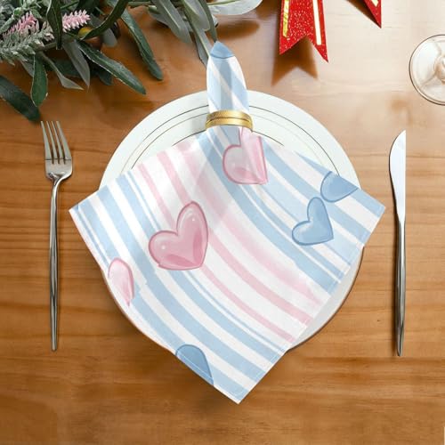 Servilletas de tela polyester con diseño rayas y corazones x6 miniatura 3