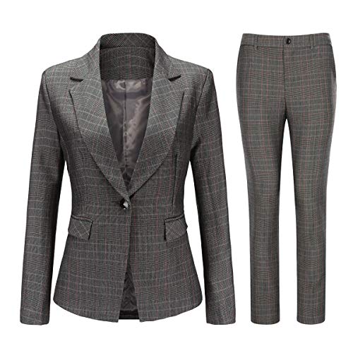 Ensemble combinaison à carreaux blazer bouton unique et pantalon fluide gris XXL