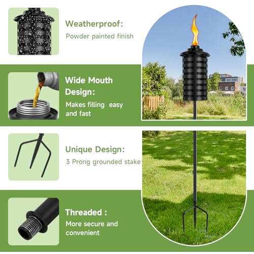 ZSZMFH 6 Pcs Metal Torch for Outside, 16 oz Outdoor Metal Torch Garden Décor,59-Inch Upgraded Citronella Torches with 3-Prong Grounded Stake, Table Top Torches for Party Patio Pathway