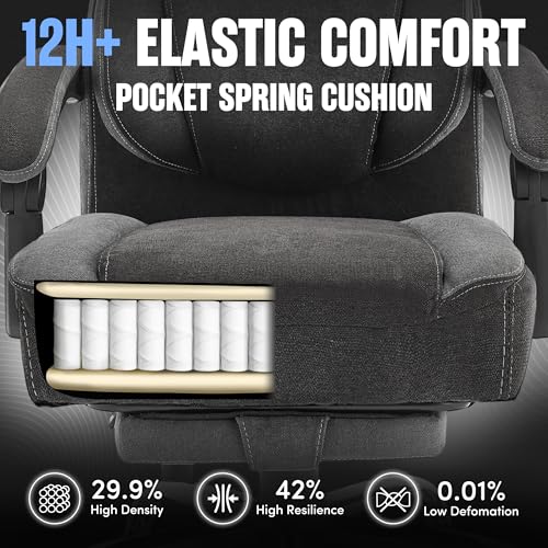 Image of Massage Office Chair with Foot Rest,6-Point Vibration & Heat Executive Office Chairs,Ergonomic Desk Chair for Heavy People,Big and Tall Fabric Office Chair 500LBS,Reclining Managerial Chair,BlackGrey