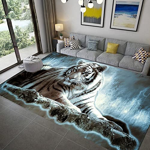 PEIHUODAN Home Area Rug Tiere 3D Blau Weiß Tiger Leopard Fantasy Sternenhimmel Wohnzimmer Teppich Kinderteppich Weiche rutschfeste Waschbare Fußmatte Spielmatte (Blau#2,160 x 200 cm) Cover
